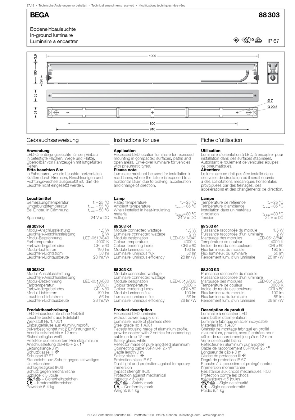 BEGA 88 303 INSTRUCTIONS FOR USE Pdf Download | ManualsLib