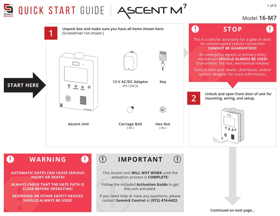 SECURITY BRANDS ASCENT M7 QUICK START MANUAL Pdf Download | ManualsLib