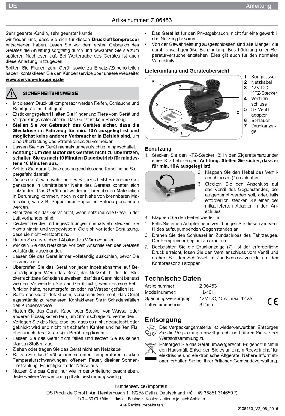 DS PRODUKTE HL-101 INSTRUCTIONS Pdf Download | ManualsLib