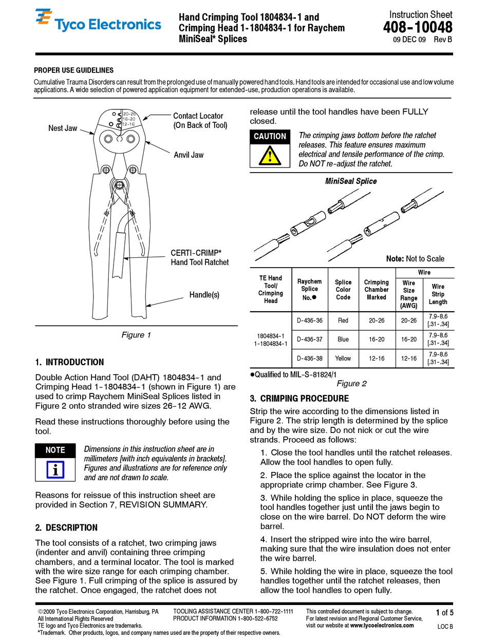 TYCO ELECTRONICS 1804834-1 INSTRUCTION SHEET Pdf Download | ManualsLib