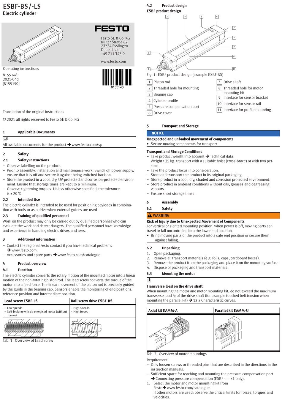 FESTO ESBF-BS SERIES OPERATING INSTRUCTIONS MANUAL Pdf Download ...