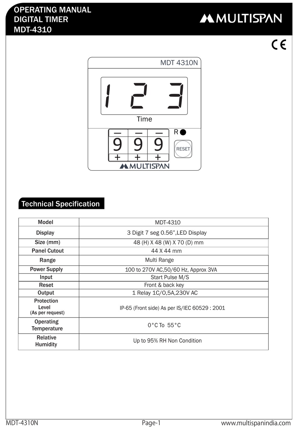 MULTISPAN MDT-4310 OPERATING MANUAL Pdf Download | ManualsLib