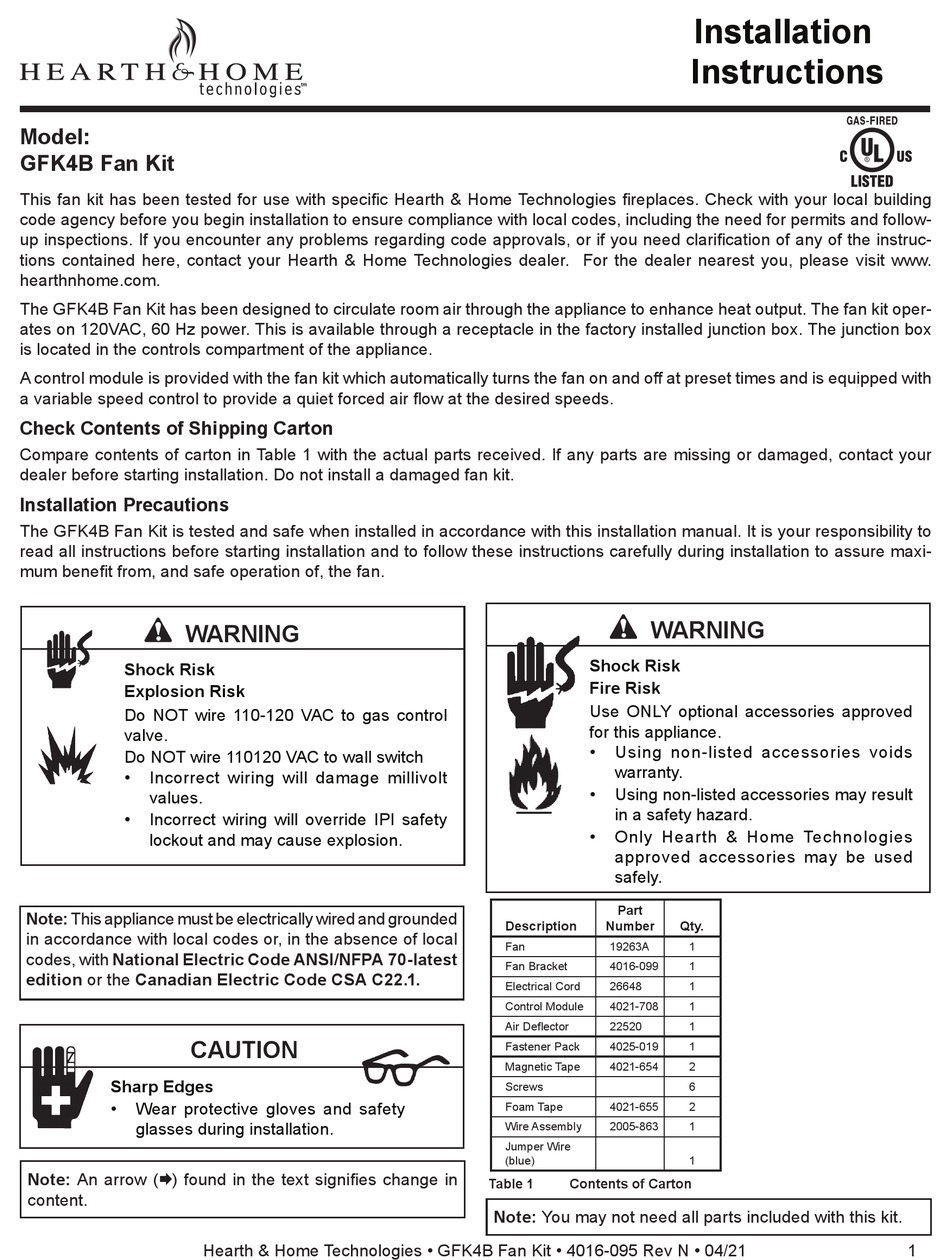 HEARTH AND HOME TECHNOLOGIES 19263A INSTALLATION INSTRUCTIONS Pdf ...