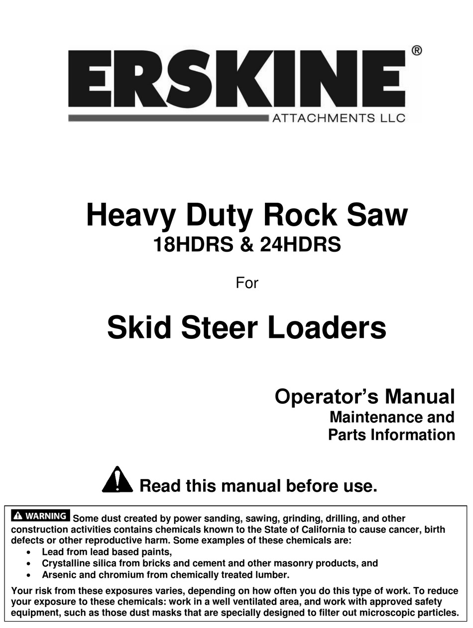 ERSKINE ATTACHMENTS 18HDRS OPERATOR'S MANUAL Pdf Download | ManualsLib