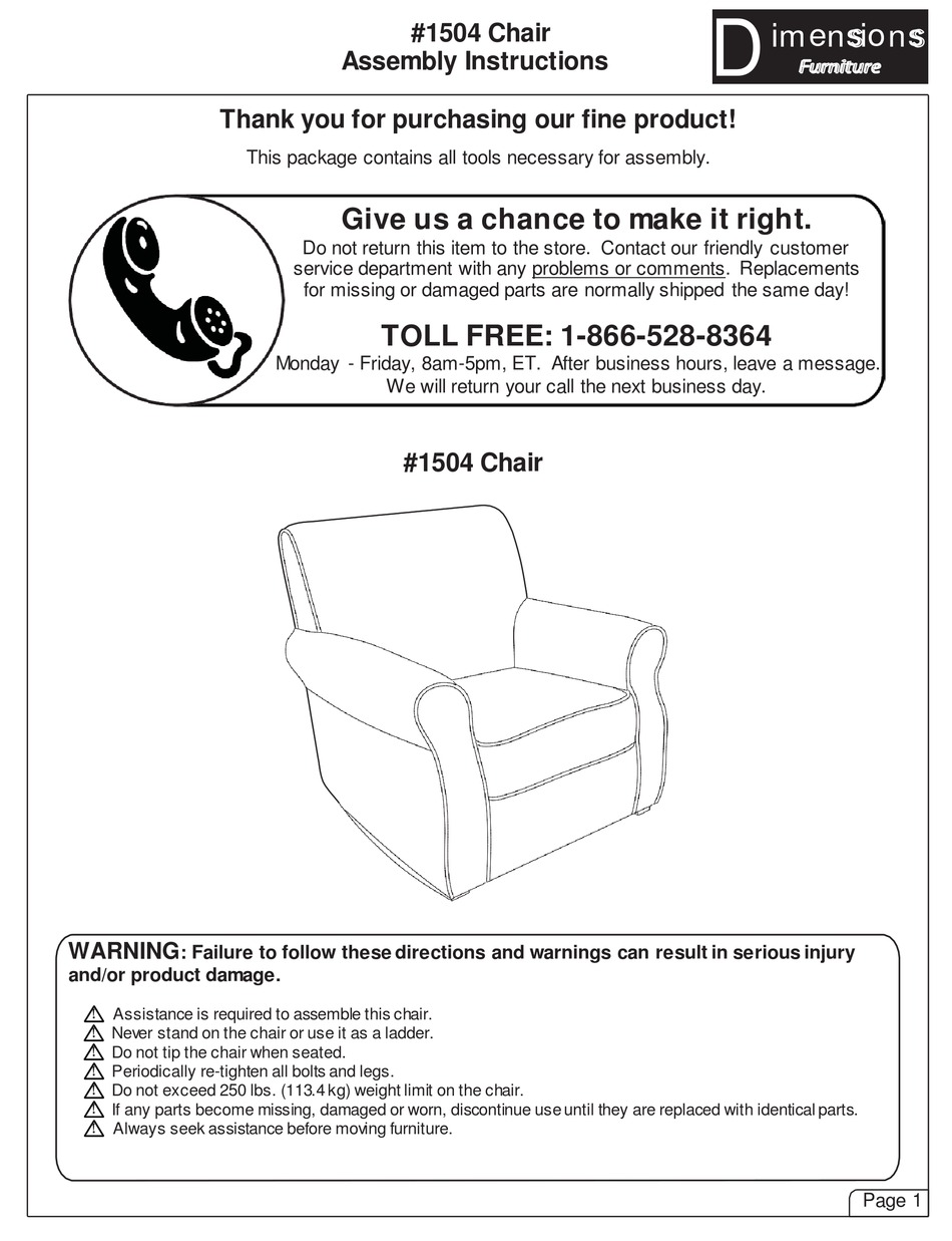 DIMENSIONS FURNITURE 1504 ASSEMBLY INSTRUCTIONS Pdf Download | ManualsLib