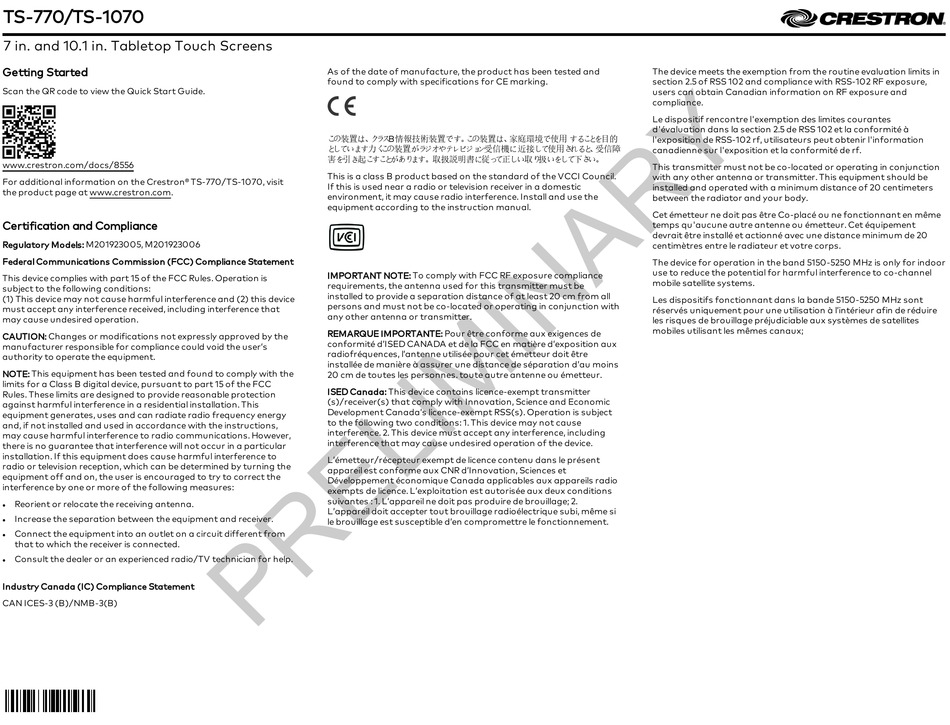 Crestron Ts-770 Getting Started Pdf Download 