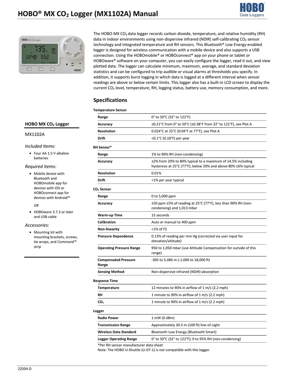 ONSET HOBO MX CO2 LOGGER MANUAL Pdf Download | ManualsLib