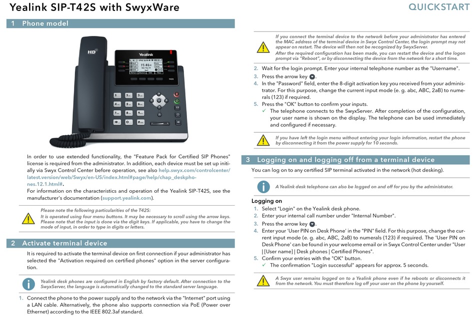 YEALINK SIPT42S QUICK START Pdf Download ManualsLib