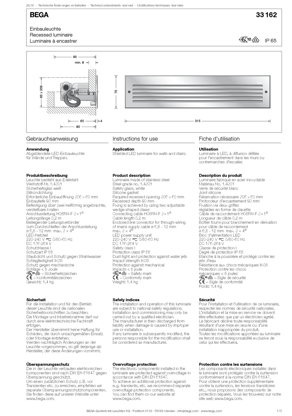 BEGA 33 162 SERIES INSTRUCTIONS FOR USE Pdf Download | ManualsLib