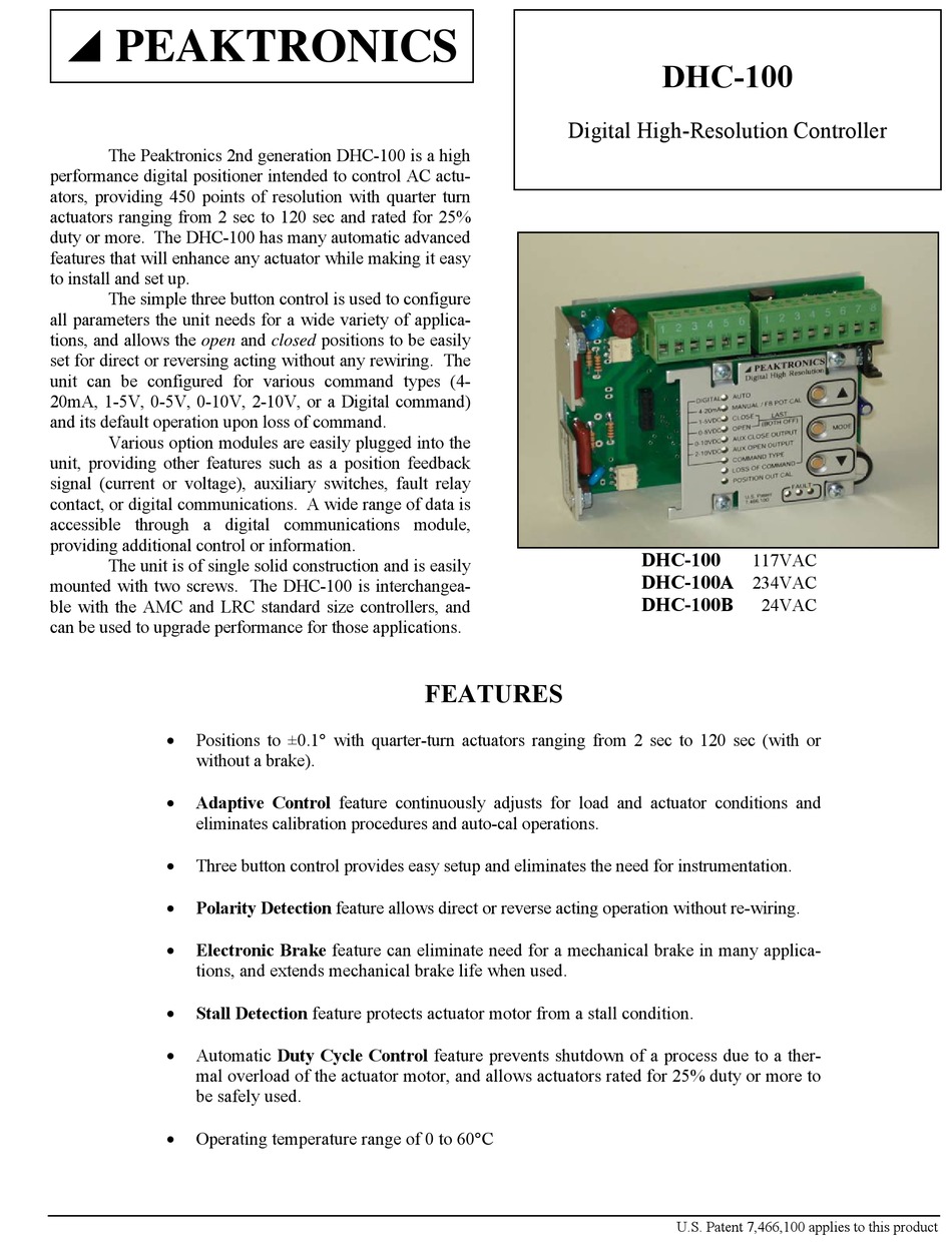 PEAKTRONICS DHC-100 MANUAL Pdf Download | ManualsLib