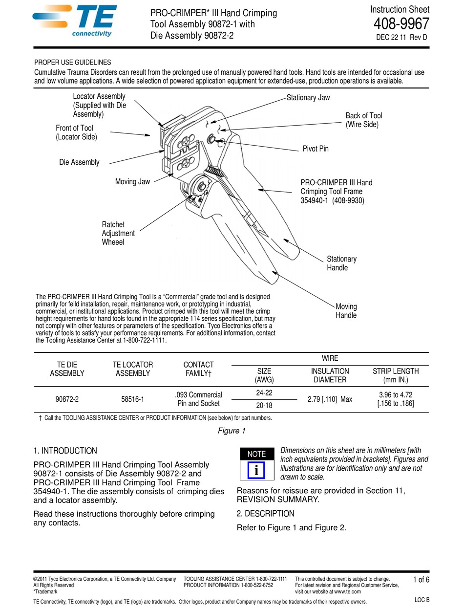 TYCO ELECTRONICS PRO-CRIMPER III INSTRUCTION SHEET Pdf Download ...