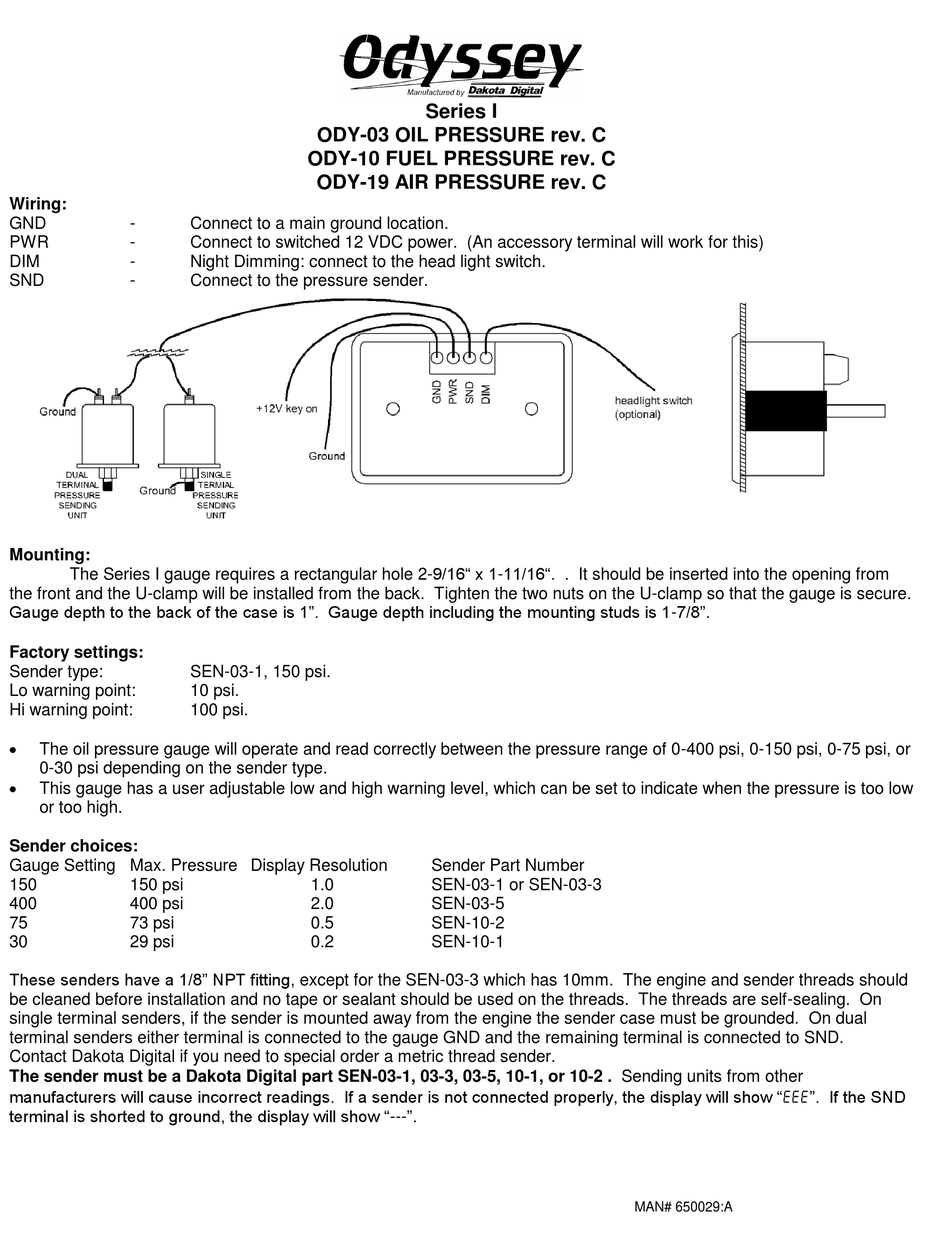 DAKOTA DIGITAL ODYSSEY I SERIES MANUAL Pdf Download | ManualsLib