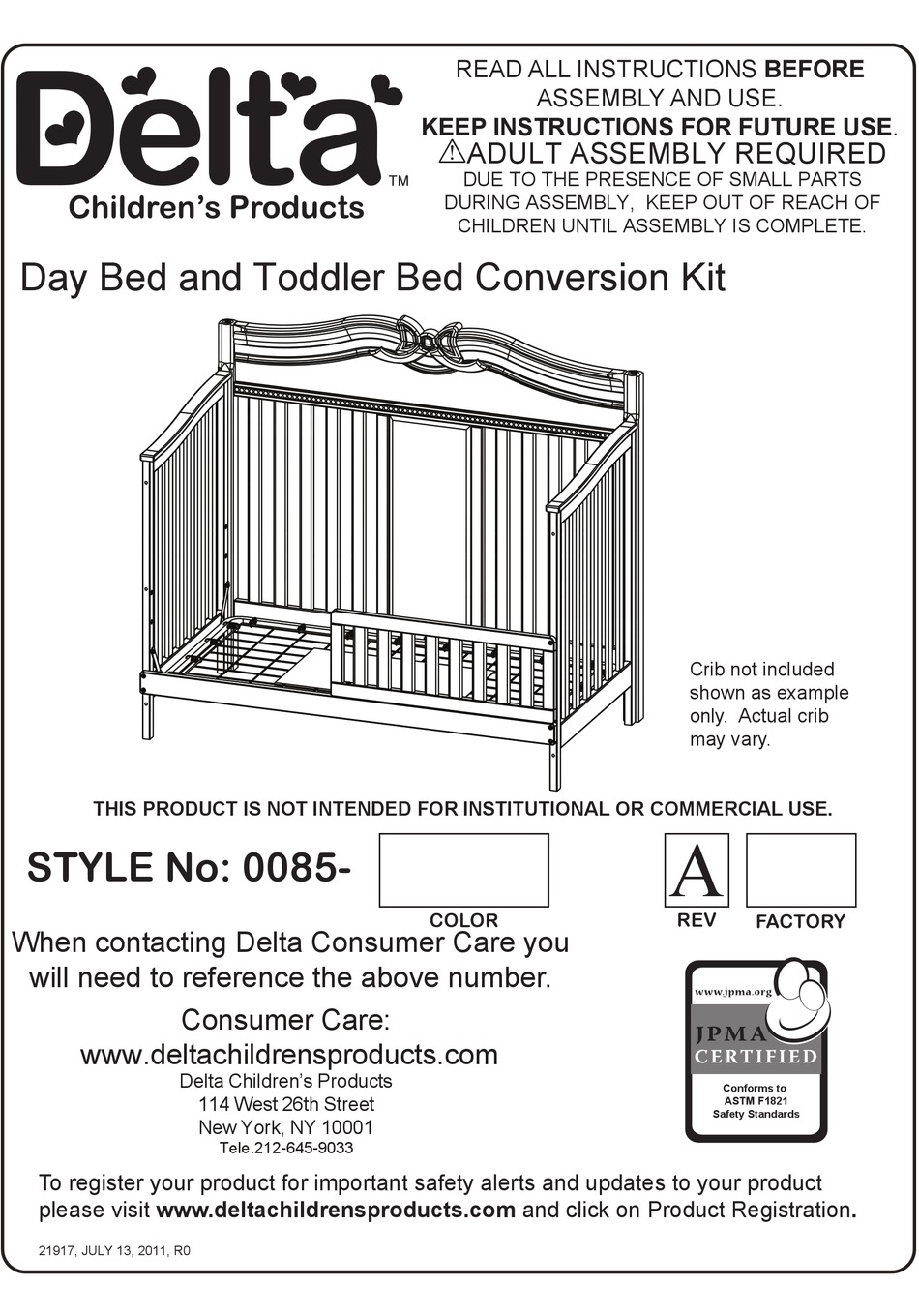 DELTA CHILDREN 0085 SERIES ASSEMBLY INSTRUCTIONS MANUAL Pdf Download