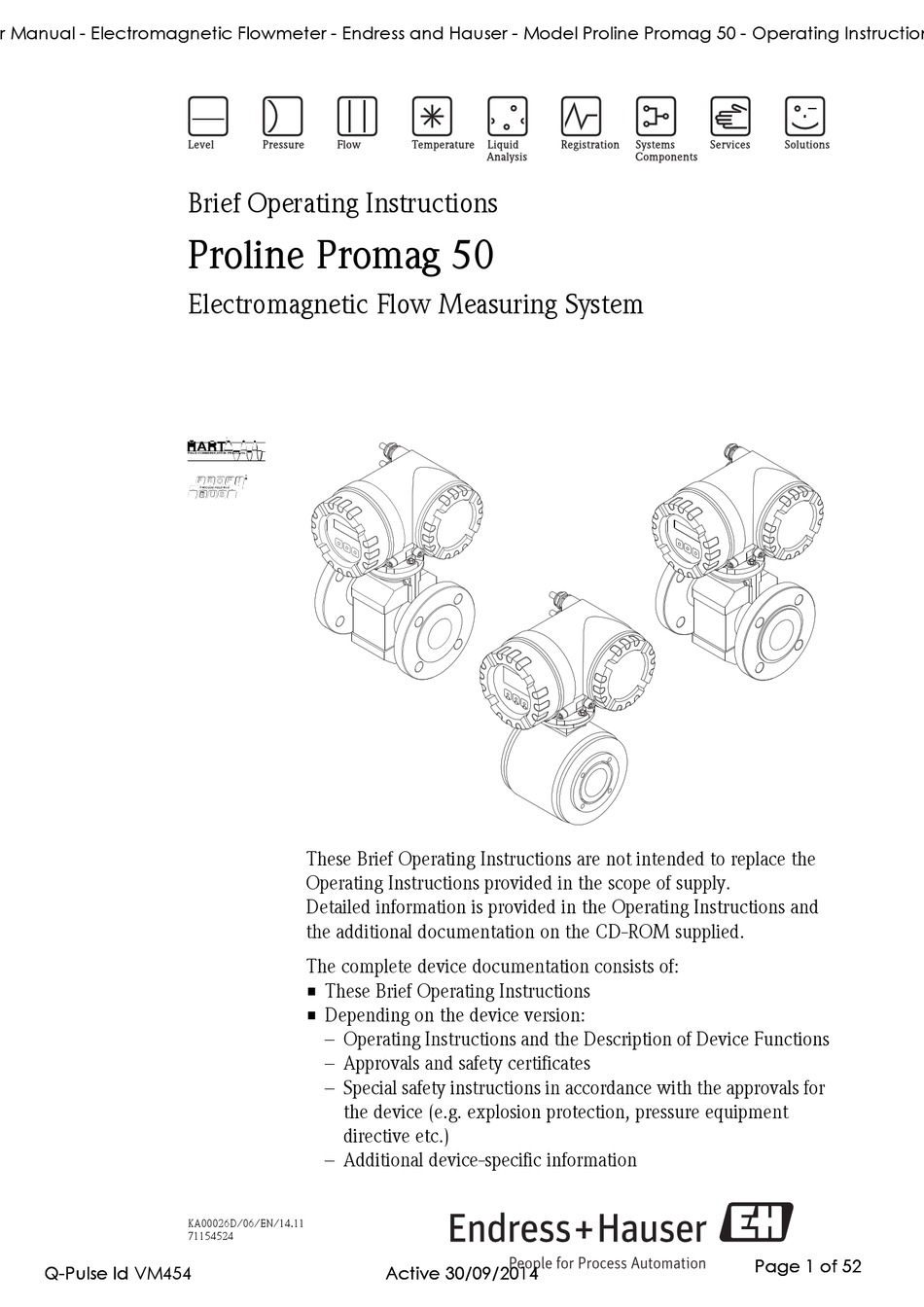 ENDRESS+HAUSER PROLINE PROMAG 50 BRIEF OPERATING INSTRUCTIONS Pdf ...