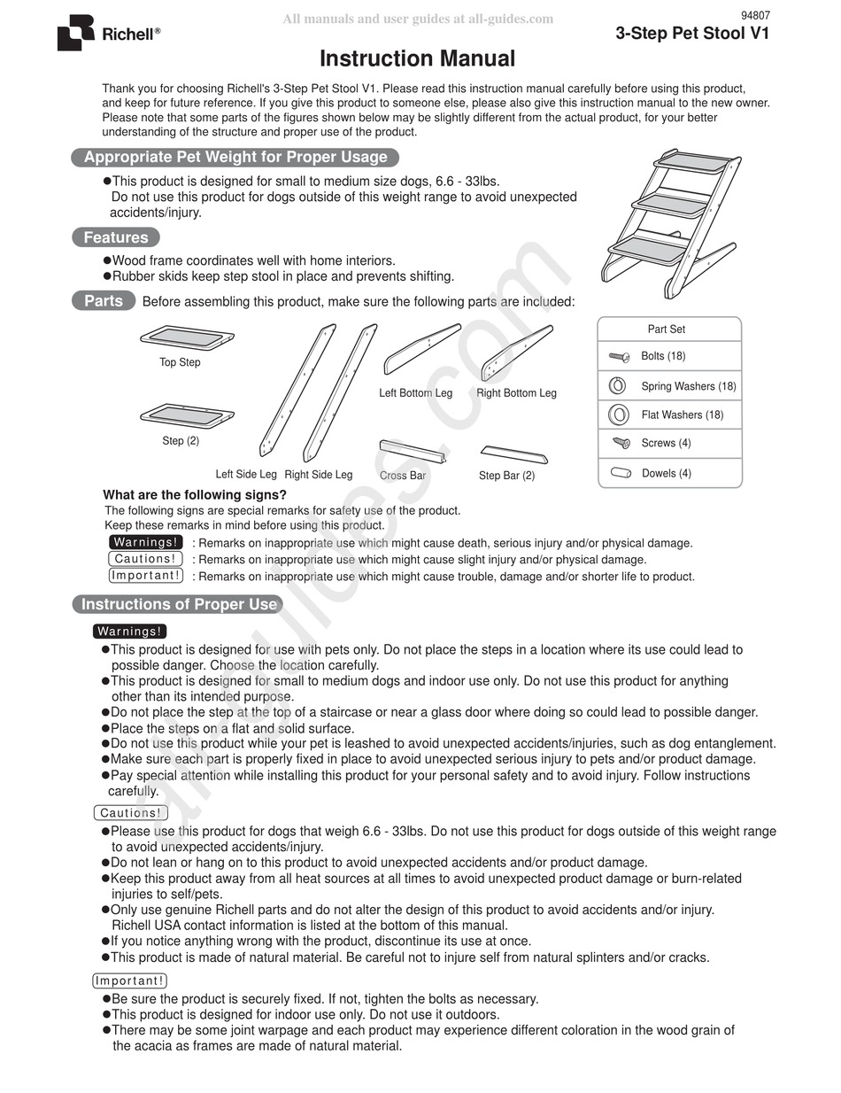 RICHELL 3-STEP PET STOOL V1 INSTRUCTION MANUAL Pdf Download | ManualsLib