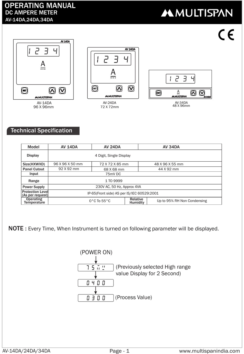 MULTISPAN AV-14DA OPERATING MANUAL Pdf Download | ManualsLib