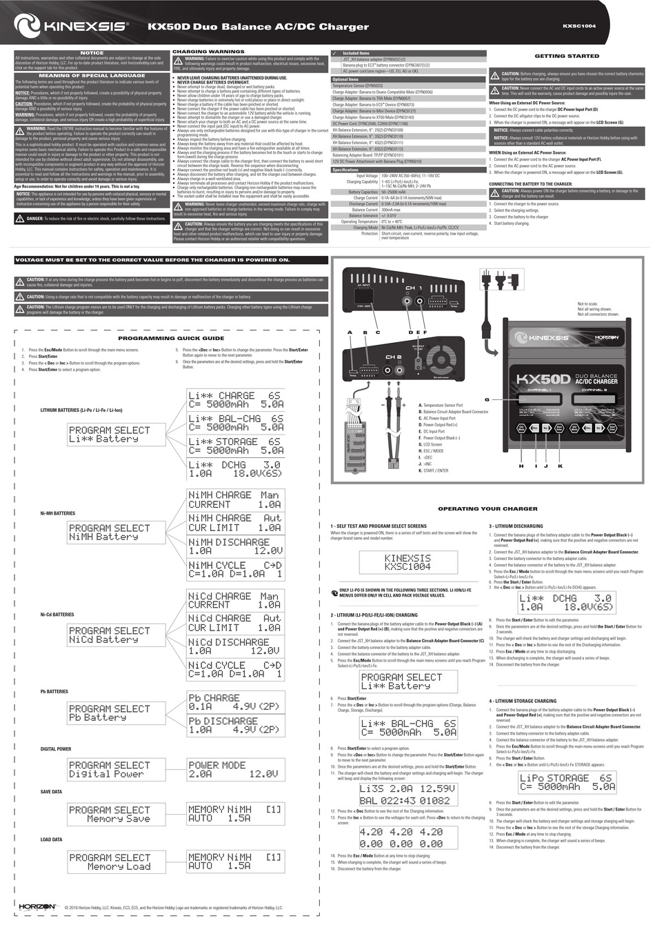 HORIZON HOBBY KINEXSIS KX50D QUICK START MANUAL Pdf Download | ManualsLib