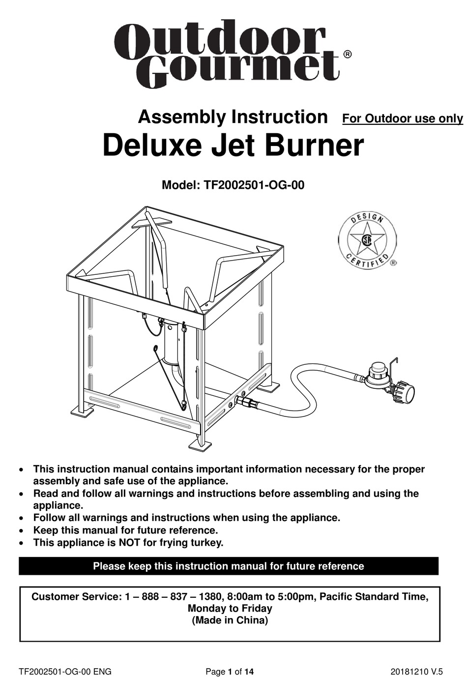 OUTDOOR GOURMET TF2002501 OG 00 ASSEMBLY INSTRUCTION MANUAL Pdf   1 Tf2002501 Og 00 