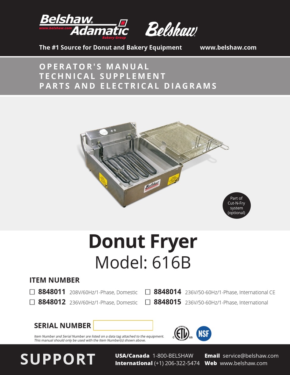 BELSHAW BROTHERS 616B OPERATOR’S MANUAL, TECHNICAL SUPPLEMENT, PARTS ...