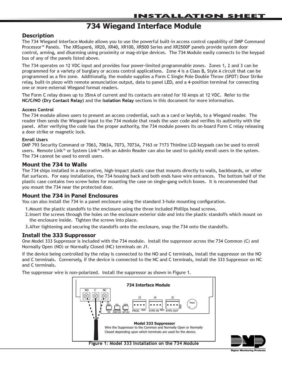 DMP ELECTRONICS 734 INSTALLATION SHEET Pdf Download ManualsLib