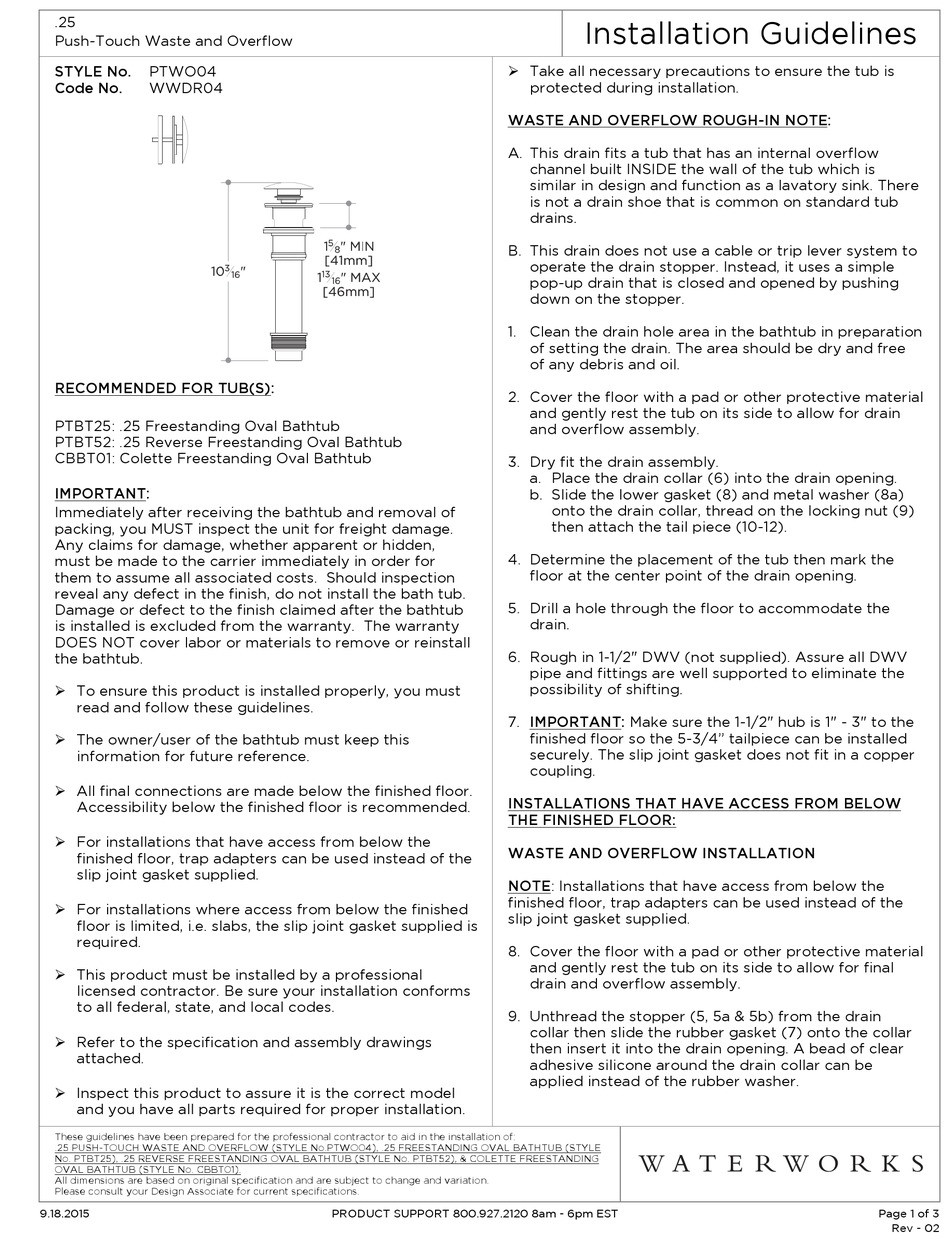 WATERWORKS PTWO04 INSTALLATION MANUALLINES Pdf Download | ManualsLib