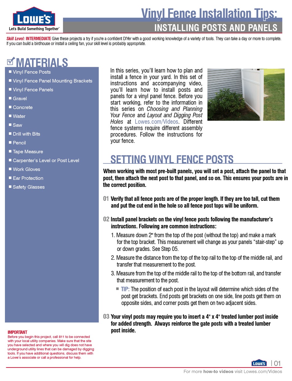 LOWE'S VINYL FENCE INSTALLATION TIPS Pdf Download | ManualsLib