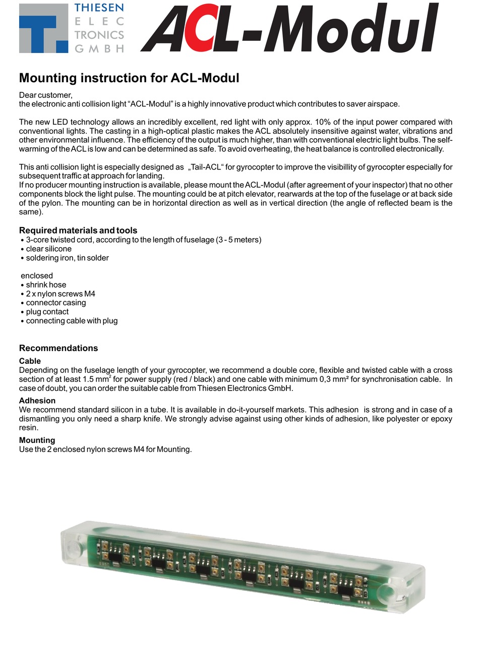 Thiesen Acl Modul Mounting Instruction Pdf Download Manualslib