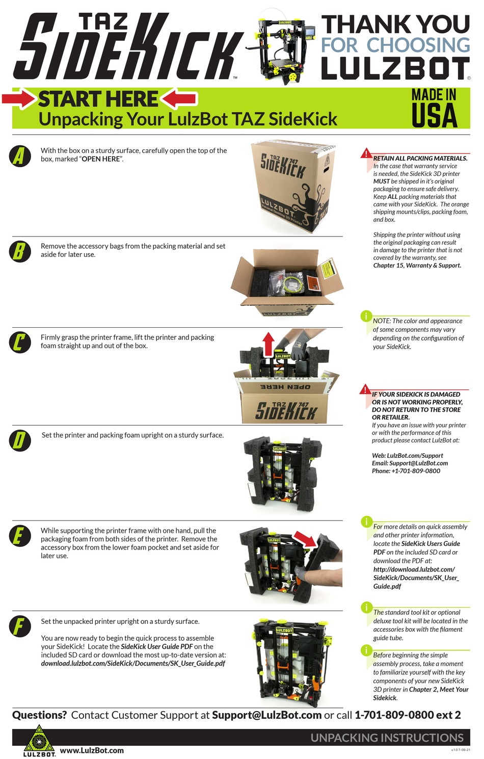 LULZBOT TAZ SIDEKICK QUICK START MANUAL Pdf Download | ManualsLib