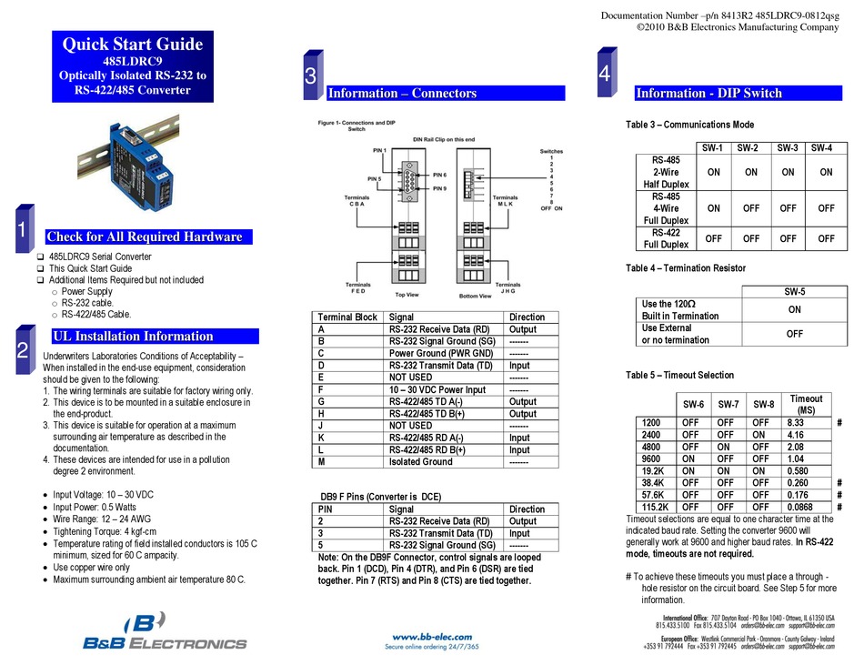 B&B ELECTRONICS 485LDRC9 QUICK START MANUAL Pdf Download | ManualsLib