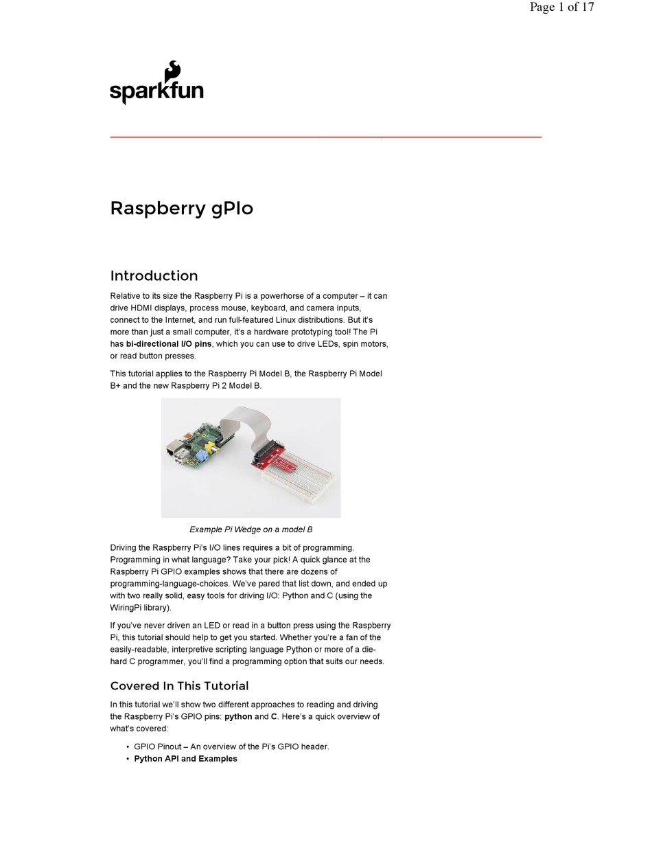 Sparkfun Raspberry Gpio Manual Pdf Download Manualslib 8255