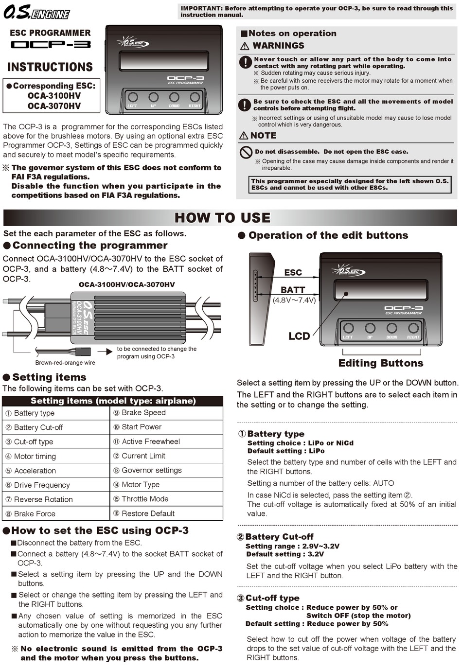 O.s. Engine Oca-3100hv Instructions Pdf Download 