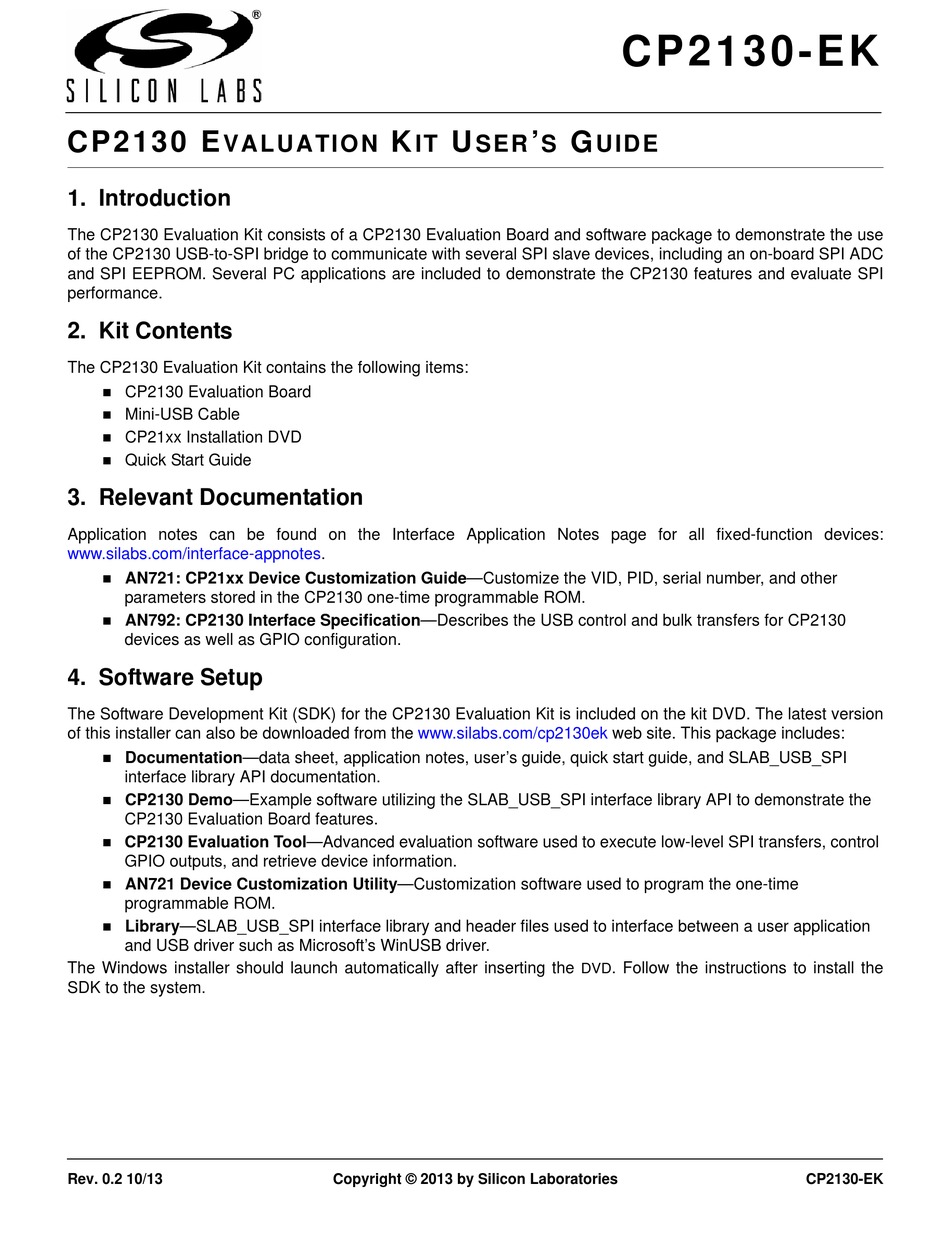 SILICON LABORATORIES CP2130 USER MANUAL Pdf Download | ManualsLib