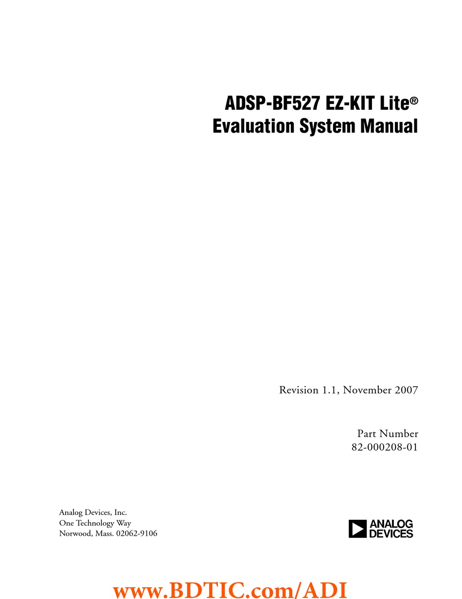 ANALOG DEVICES LITE ADSP-BF527 EZ-KIT MANUAL Pdf Download | ManualsLib