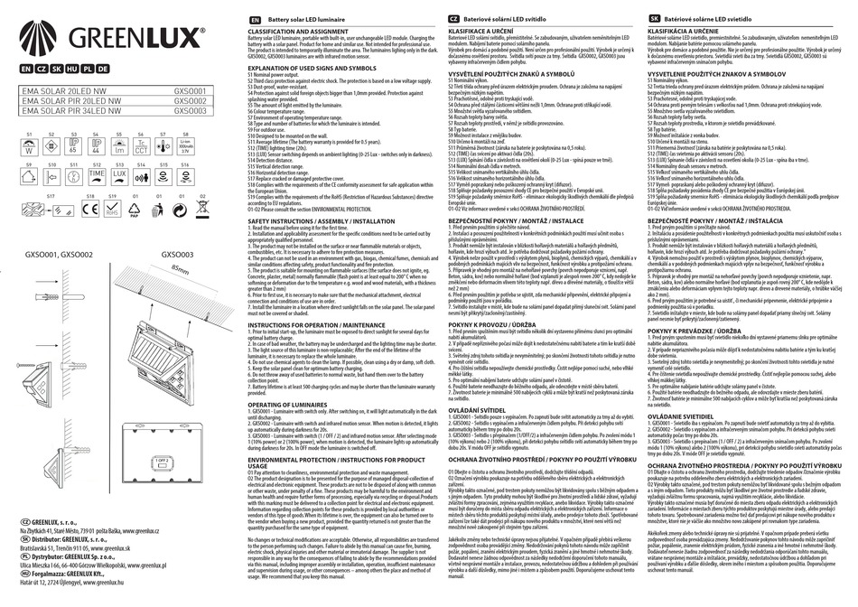 GREENLUX EMA SOLAR QUICK START MANUAL Pdf Download | ManualsLib
