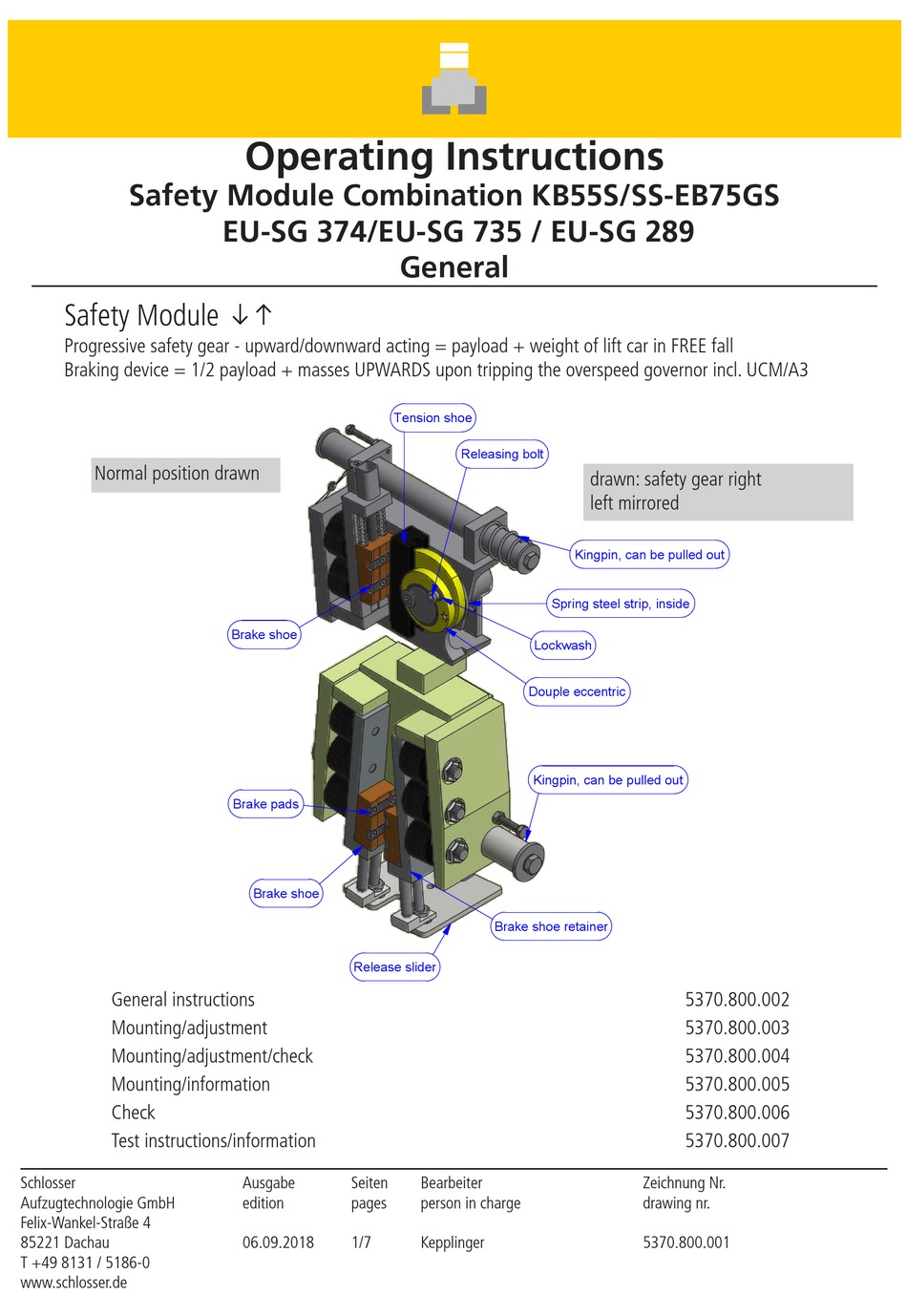 SCHLOSSER KB55S OPERATING INSTRUCTIONS MANUAL Pdf Download | ManualsLib