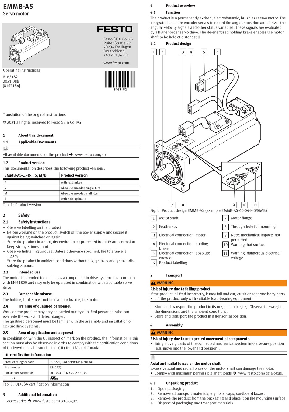 FESTO EMMB-AS OPERATING INSTRUCTIONS Pdf Download | ManualsLib