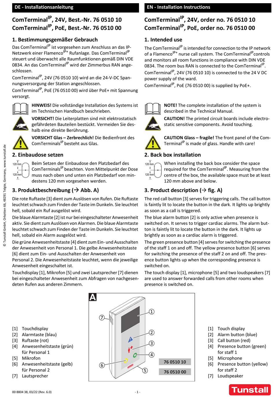 TUNSTALL 76 0510 10 INSTALLATION INSTRUCTIONS MANUAL Pdf Download ...