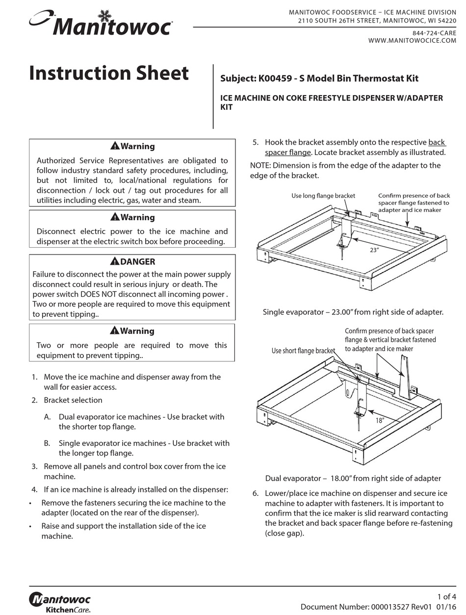 MANITOWOC K00459 INSTRUCTION SHEET Pdf Download | ManualsLib