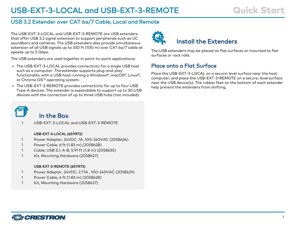 CRESTRON USB-EXT-3-LOCAL QUICK START MANUAL Pdf Download | ManualsLib