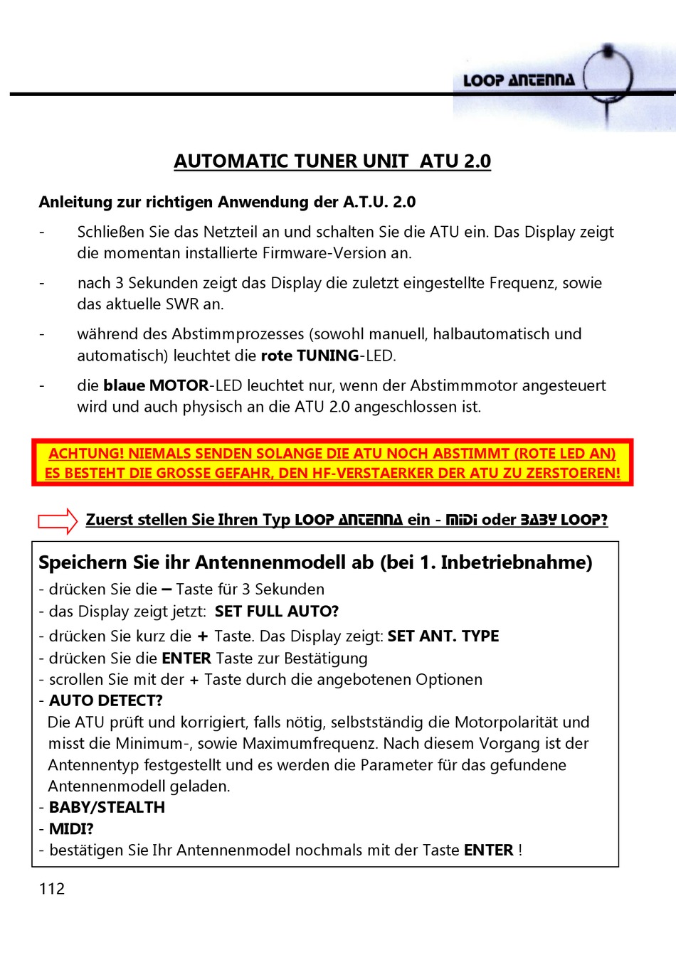 Auto Detect Ciro Mazzoni I3VHF Loop Antenna Instruction Manual