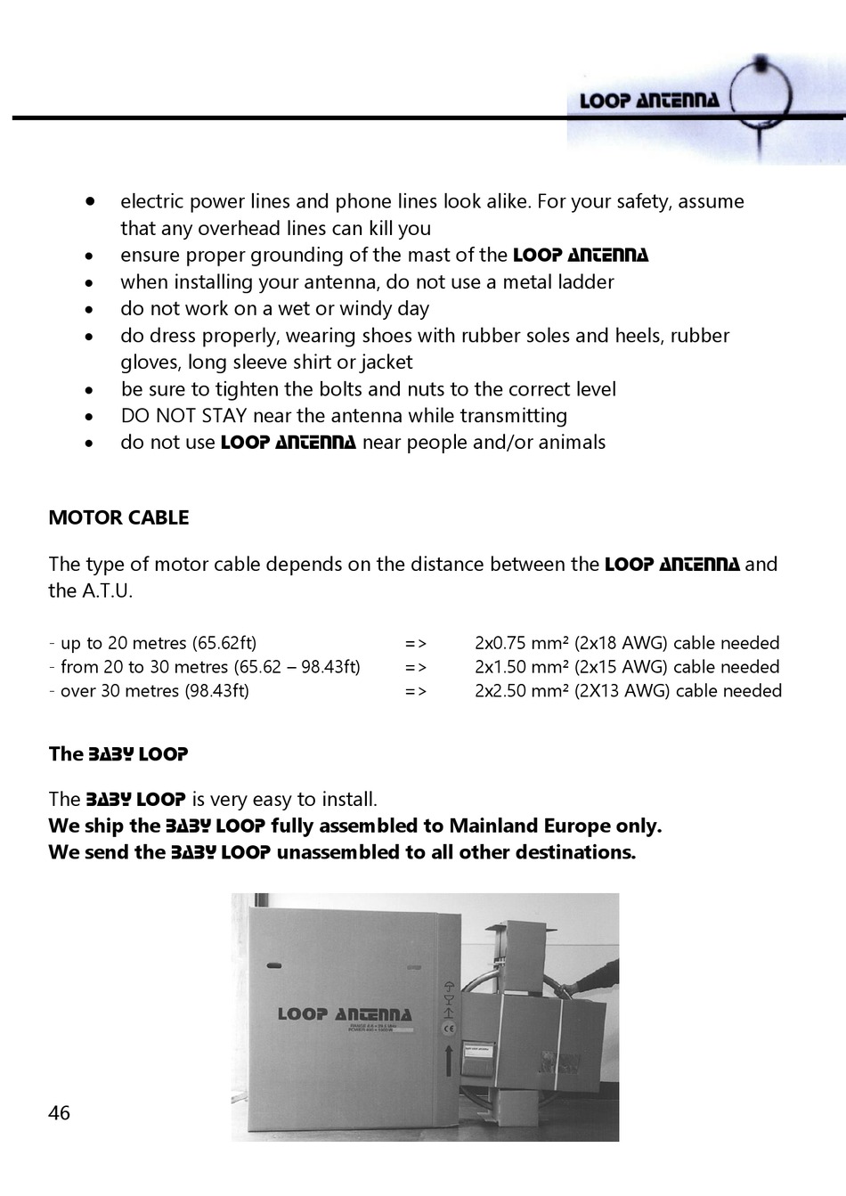 Motor Cable Ciro Mazzoni I3VHF Loop Antenna Instruction Manual