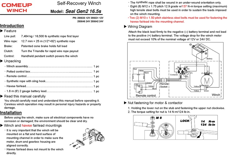 COMEUP WINCH SEAL GEN2 16.5S QUICK START MANUAL Pdf Download | ManualsLib