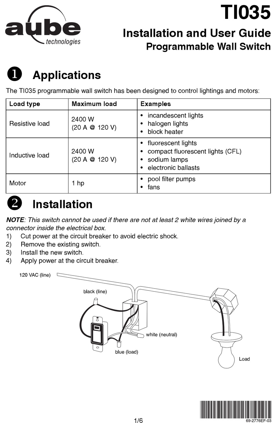 AUBE TECHNOLOGIES TI035 INSTALLATION AND USER MANUAL Pdf Download