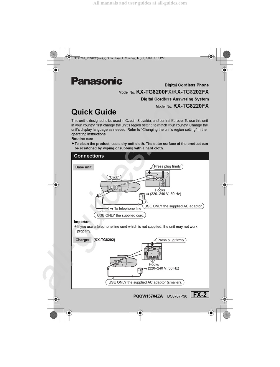 PANASONIC KXTG8220FX QUICK MANUAL Pdf Download ManualsLib