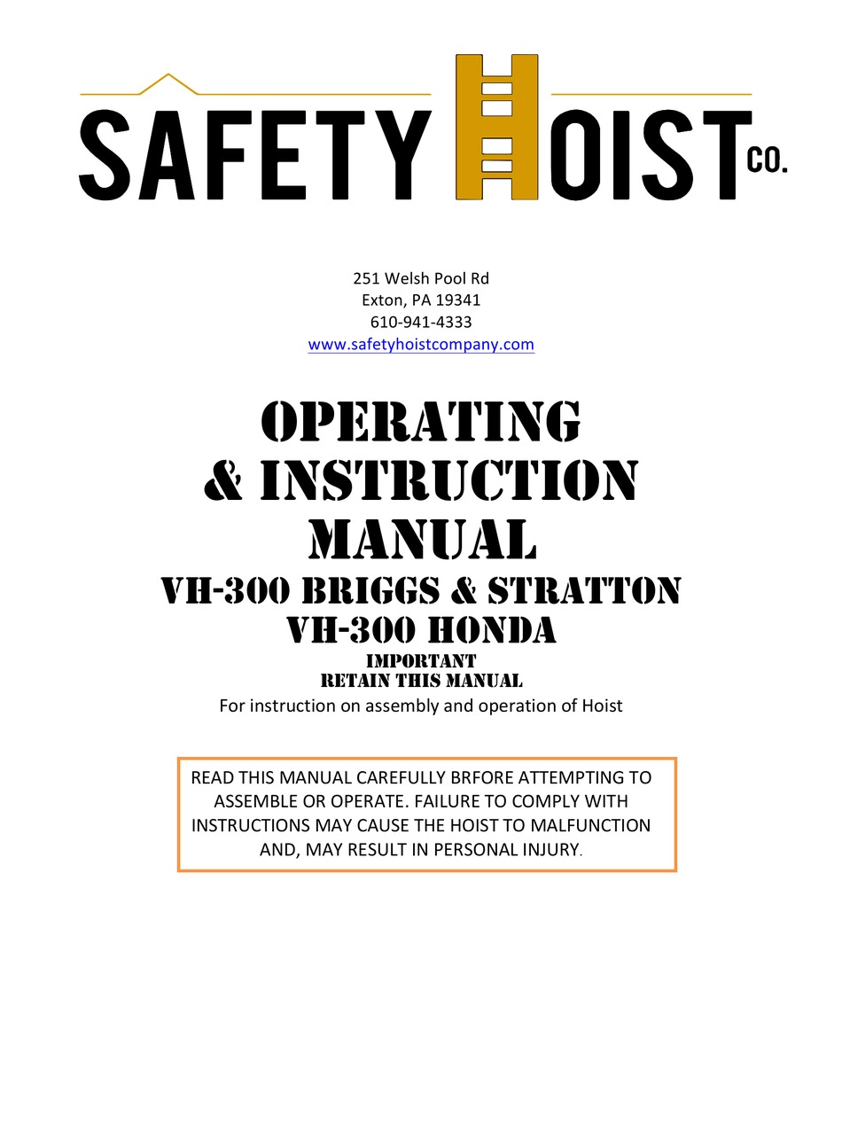 BRIGGS & STRATTON VH-300 OPERATING INSTRUCTIONS MANUAL Pdf Download ...