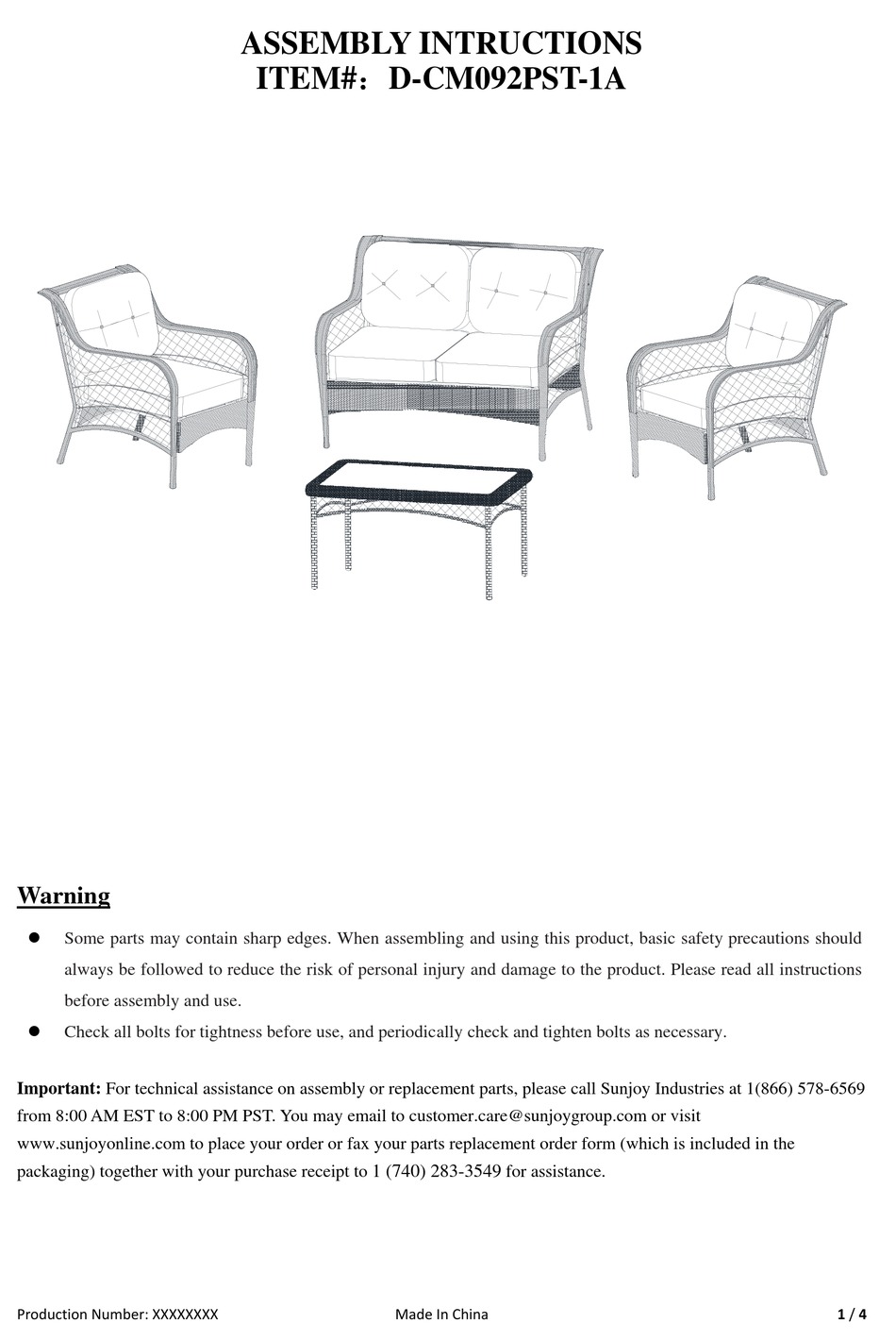 SUNJOY DCM092PST1A ASSEMBLY INSTRUCTIONS Pdf Download ManualsLib