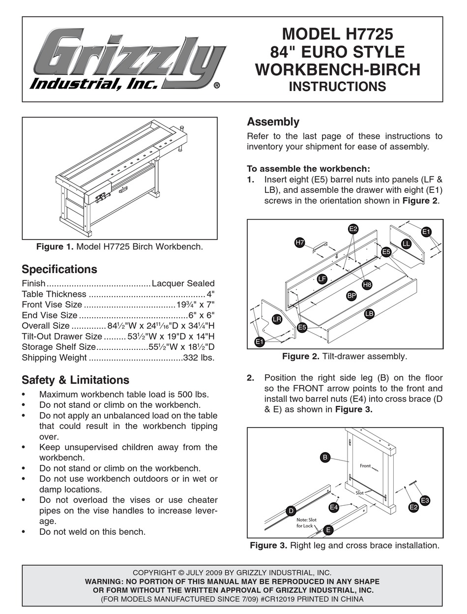 GRIZZLY H7725 INSTRUCTIONS Pdf Download ManualsLib