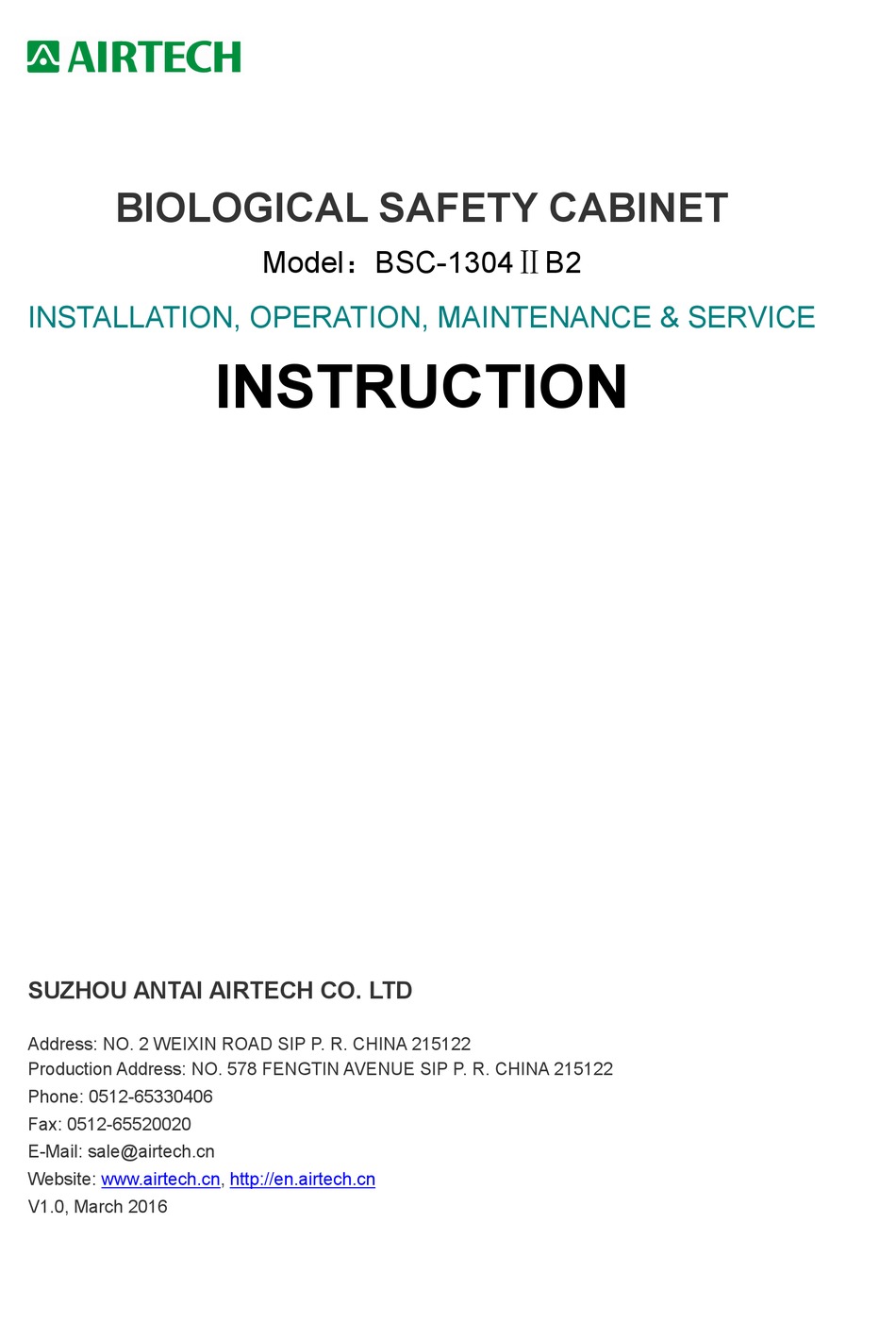 AIRTECH BSC-1304 II B2 INSTRUCTIONS MANUAL Pdf Download | ManualsLib