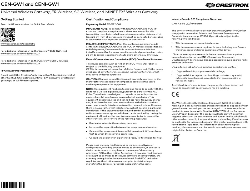 CRESTRON CEN-GW1 GETTING STARTED Pdf Download | ManualsLib