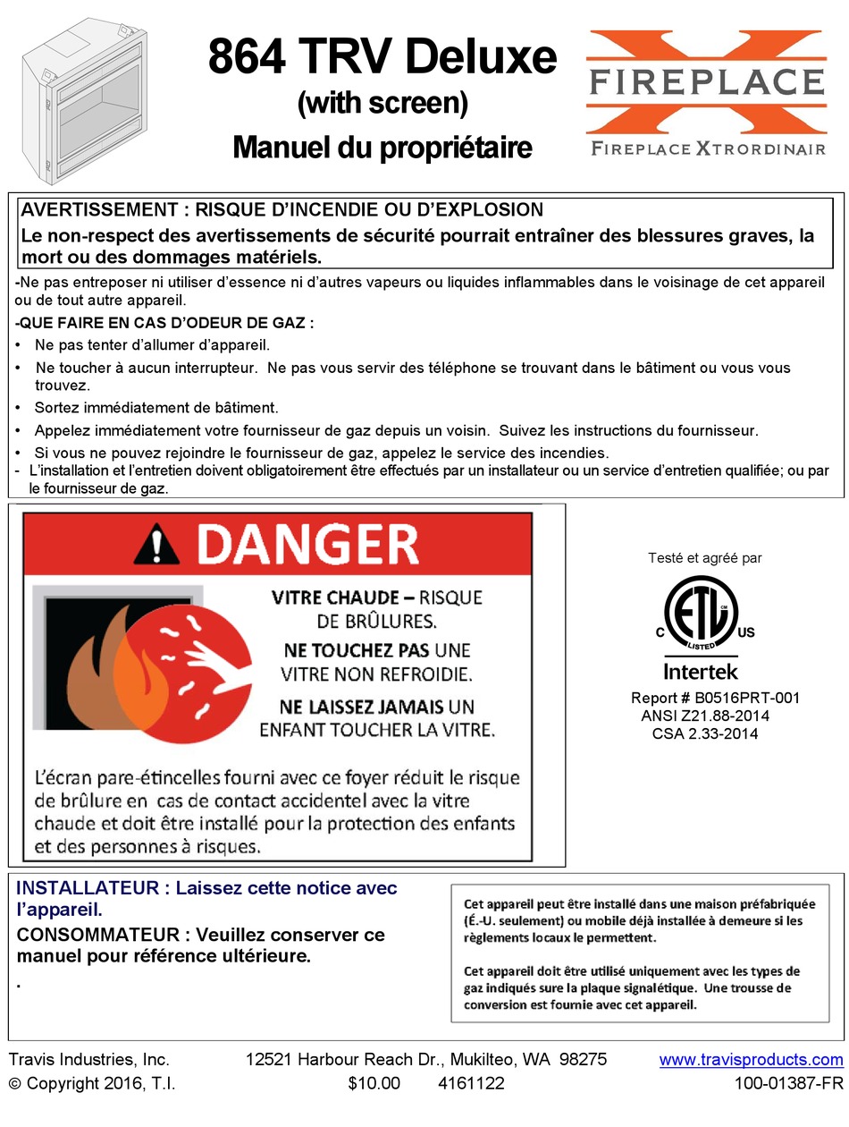 FIREPLACEXTRORDINAIR 864 TRV DELUXE MANUAL Pdf Download ManualsLib
